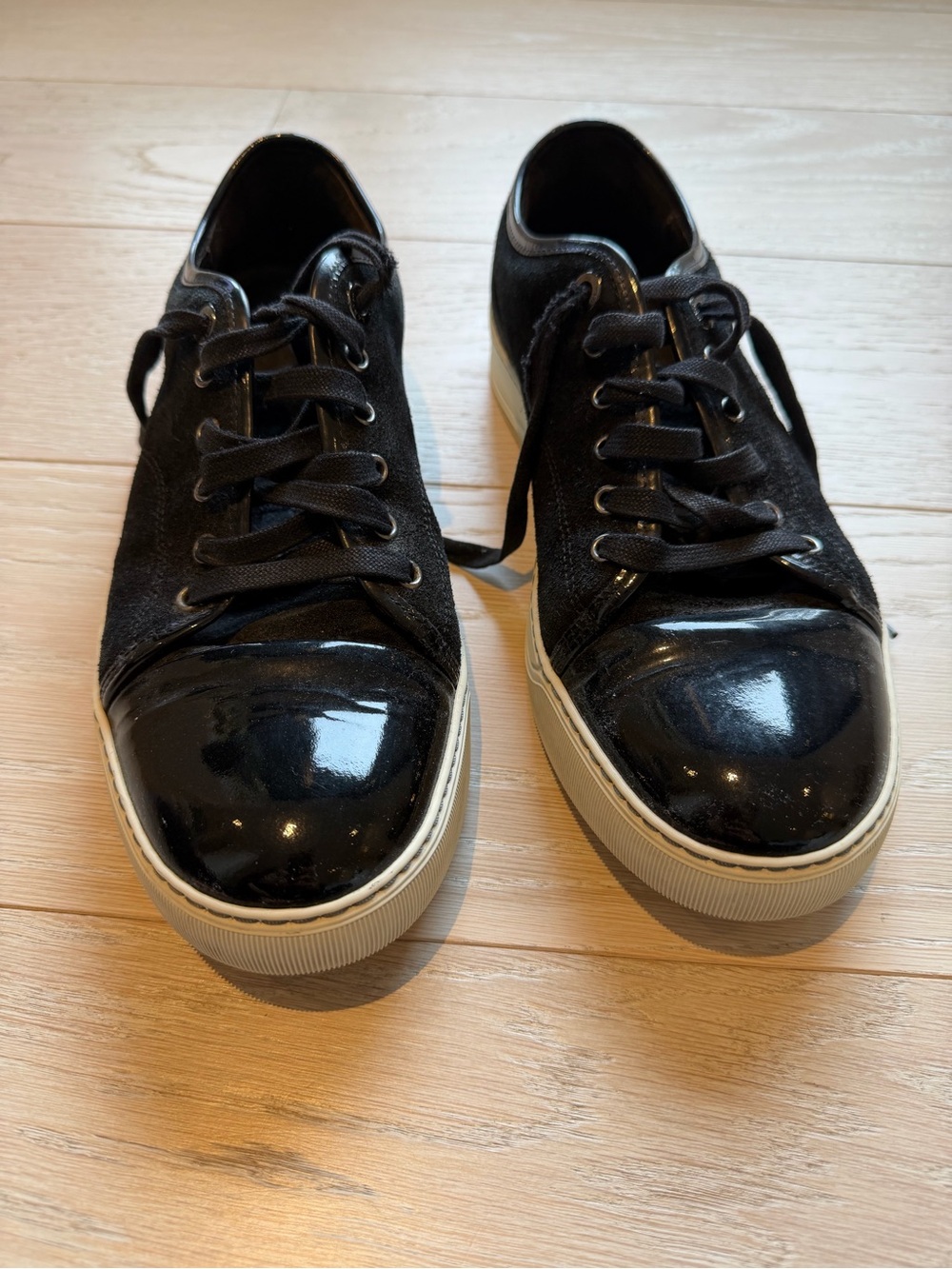 Authentic Lanvin Black leather and suede Lace-Up Sneakers sz 8